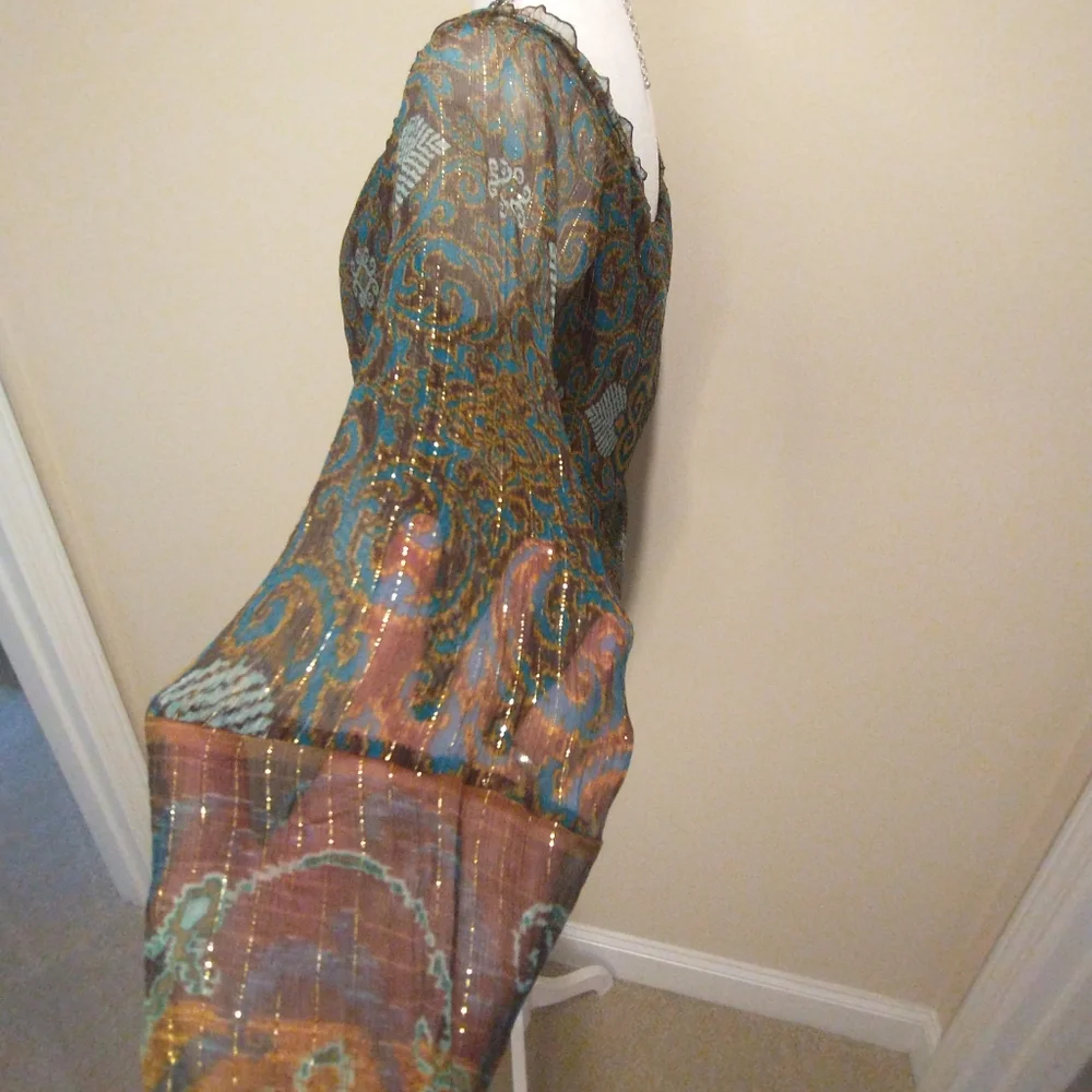 Vintage Hale Bob Brown And Teal Shimmery Blouse - Picture 5 of 9